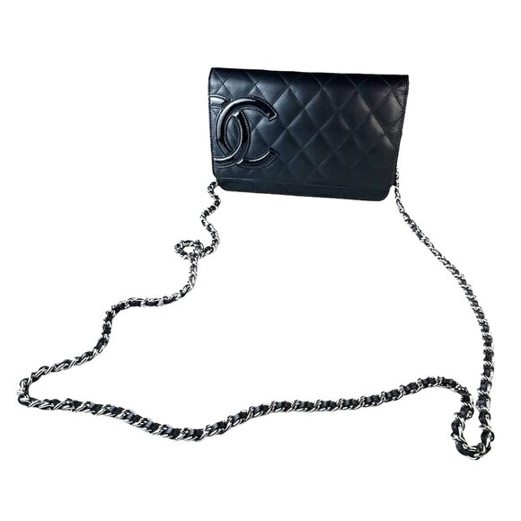 Chanel Black Leather Wallet with Chain Pink - Picture 1 of 14